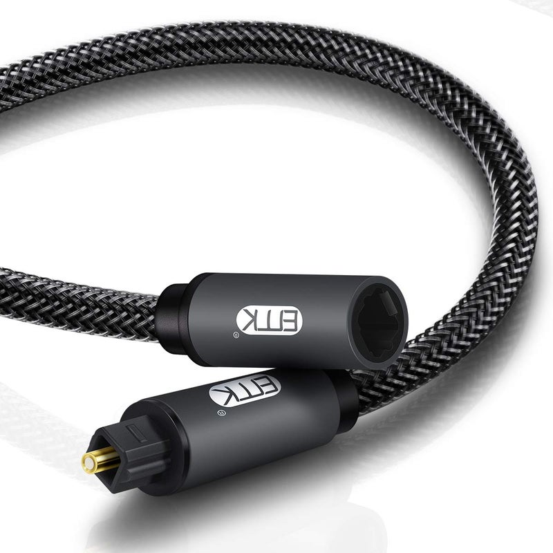 EMK Optical Extension Cable Male to Female Coupler Cord Nylon Braided Jacket 24K Gold-Plated Fiber Digital Extension Adapter Cable for Home Theater Sound bar TV PS4 Xbox 3.3ft - Image 1